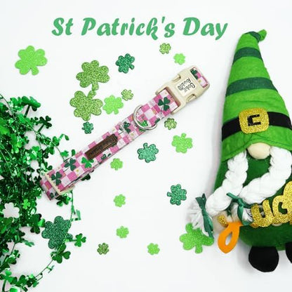 St Patrick's Pink Plaid Trefoil Dog Collar for Large Dogs