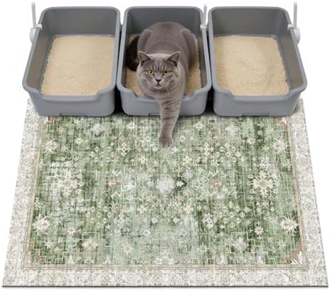 Cat Litter Mat Litter Trapping Mat, 40"x30" Waterproof Urine Proof Litter Box Mat Catcher Mat Non-Slip Washable for Kitty Kitten, Green