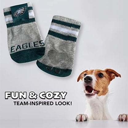 NFL Philadelphia Eagles Anti Slip Dog Socks with Elastic Ribbed Top, Size Medium/Large. Indoor/Outdoor Socks, Best Dog Paw Protector, 2 Pairs, Cool Puppy Supplies with NFL Logo of Eagles Team