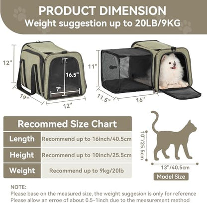 Petsfit 19"X12" X12" Expandable Pet Carrier, Square Expansion Reduces Pet Anxiety, Escape-Proof Self-Locking Zippers, 3 Easy-Access Entrances, for Cats & Small Dogs up to 18 lbs