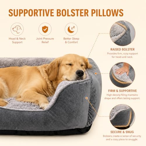 Dog Bed for Medium Large Dogs Washable, Super Soft Rectangle Dog Beds Medium Large Size, Warming Durable Pet Bed with Anti-Slip Bottom, Anti-Anxiety, Grey, 30 x 24 x 9inch