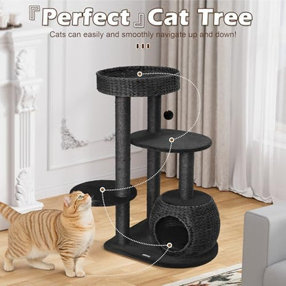 KAMABOKO Modern Gothic Cat Tree, 39" Tall Cat Trees for Indoor Cats Black