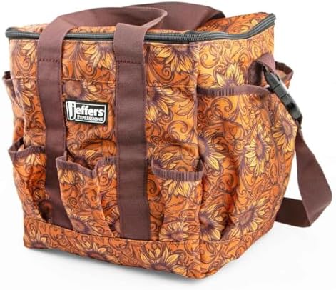 Jeffers Expression Deluxe Horse Grooming Bag – Large Zip Top Equestrian Tote w/Multiple Pockets, Handles & Adjustable Shoulder Strap, Padded Feet, Barn Essentials 11.5"x10.5"x8.5" - Bloomin Toolin