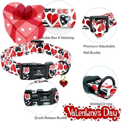 Lionheart glory Valentine's Dog Collar-Red Hearts Cute Spring Dog Collar for X-Small Dogs Female Male Adjustable Heavy-Duty Puppy Collar Holiday Pet Gift