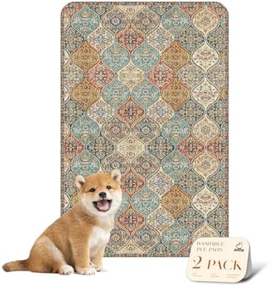 nunubaby Washable Pee Pads for Dogs, Stylish, Non-Slip and Leak-Proof Pee Pads. Reusable Potty Pads for Dogs for Crates and Floors.(Beige/Multi, 24" x36" )