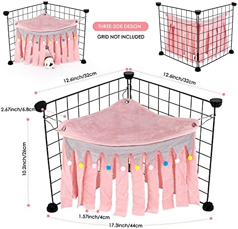 Guinea Pig Hideout - Guinea Pig Corner Hideout, Three-Sided Fringes, Triangle Top and Washable Hides, Suitable Hides for Rabbit and Other Small Pets, No Metal Fences, Pink
