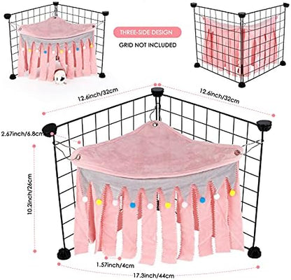 Guinea Pig Hideout - Guinea Pig Corner Hideout, Three-Sided Fringes, Triangle Top and Washable Hides, Suitable Hides for Rabbit and Other Small Pets, No Metal Fences, Pink