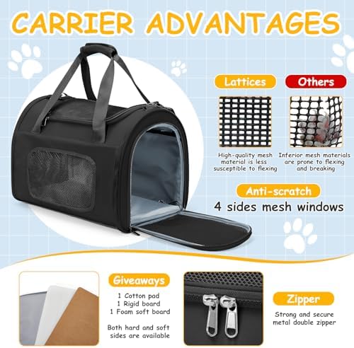 Cat Carrier Soft, Pet Dog Carrier Soft-Sided Airline Approved,Black
