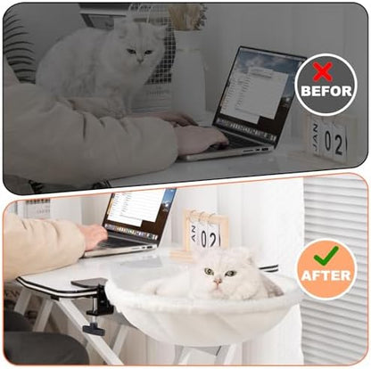 Uross Cat Desk Bed - 180° Rotating Soft & Comfortable Rabbit Fur Bed, Modern Indoor Cat Nest Furniture for Office Desks and Game Tables, Island Table-Supports 50 lbs-(Beige)