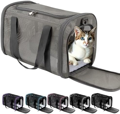 Cat Carrier, Soft-Sided Pet Carrier Bag, Breathable Mesh, Black (Grey, 17 * 11 * 11)