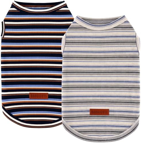 2Pack Dog Shirt Cotton Striped T-Shirts Stretchy Comfortable Pet Vest for Puppy and Cat Super Soft Dog Shirts Vest Sleeveless Breathable Basic Clothes for Small Medium Large Boy Girl Dogs