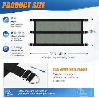 Horse Stall Guard, Adjustable Heavy Duty Soft Gate (18"x35.5"-47")