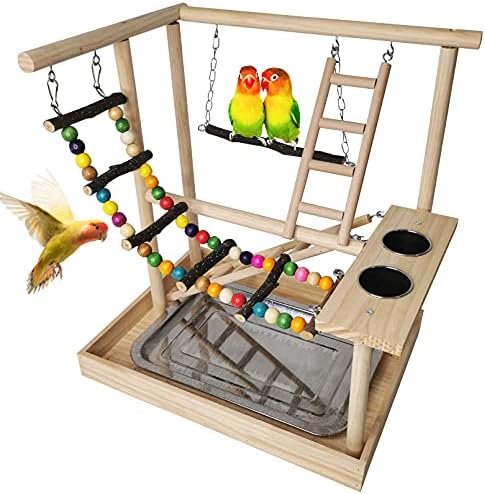 Hamiledyi Bird Playground Parakeet Play Gym Wooden Parrot Perch Stand