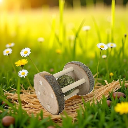 Hamster Rabbit Chew Toy Natural Wooden Play Toy, Wood Teeth Care Molar Ball Grinding Toy with Bell for Parrot, Rabbit, Chinchilla, Molar BallHamster Small Animals Toys Pet Supplies
