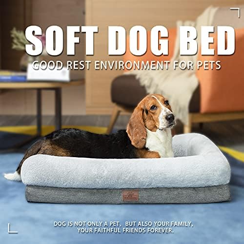 WINDRACING Orthopedic Dog Bed for Large Dogs, Bolster Sides Dogs Sofa Bed with Removable Washable Cover & Non-Skid Bottom, Soft Pet Bed with Egg Foam Dog Couch for Sleeping, 40 x 28 Inch, Gray