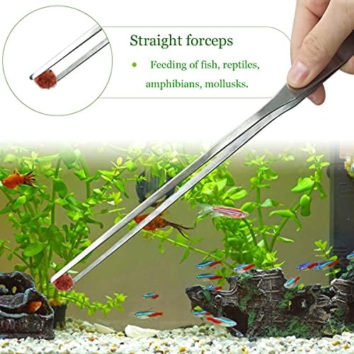 2 Pcs Feeding Tongs, Aquarium Tweezers Straight and Curved Tweezers Set