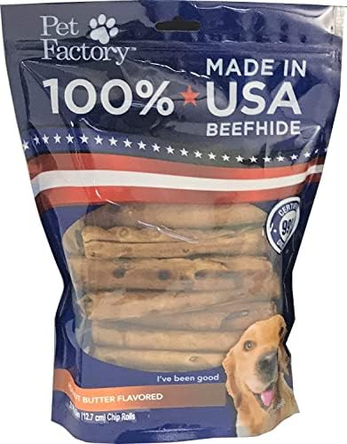 Pet Factory 100% Made in USA Beefhide 5" Chip Rolls Dog Chew Treats - Peanut Butter Flavor, 20 Count/1 Pack