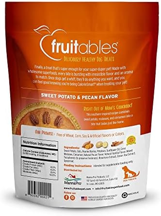 Fruitables Baked Dog Treats, Healthy Pumpkin Treat for Dogs, Low Calorie & Delicious, Free of Wheat, Corn and Soy, Made in the USA, Sweet Potato and Pecan Flavor, 7oz (Pack of 2)