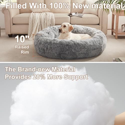 45 in Faux Fur Fluffy Donut Dog Bed for Extra Large Dogs,Dark Grey