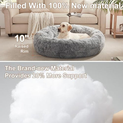 45 in Faux Fur Fluffy Donut Dog Bed for Extra Large Dogs,Dark Grey