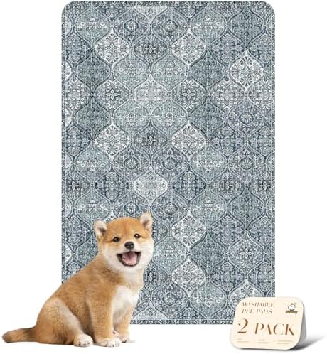 nunubaby Washable Pee Pads for Dogs, Stylish, Non-Slip and Leak-Proof Pee Pads. Reusable Potty Pads for Dogs for Crates and Floors.(Blue/Multi, 24" x36" )