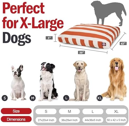 Majestic Pet Rectangle Large Dog Bed Washable – Non Slip Comfy Pet Bed – Dog crate Bed with Removable Washable Cover – Dog Kennel Bed for Sleeping - Dog Bed X-Large Breed 50x42x5 Inch – Burnt Orange