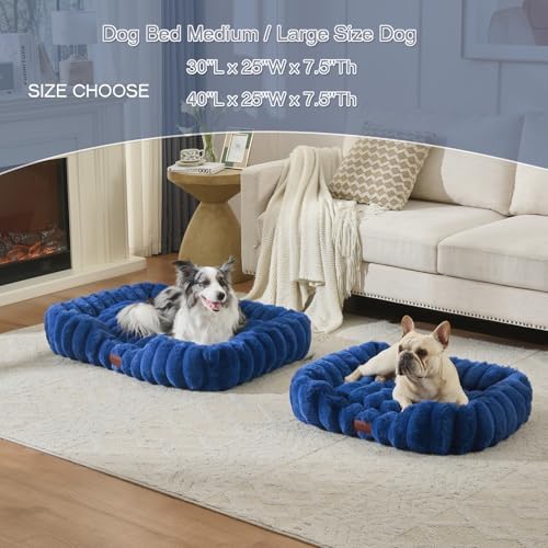 Luxury Dog Beds,Large Sized Dog Washable Furry Pet Beds,Comfort Rectangle Pet Sofa Couch with Ultra,Puppy Beds with Removable Zipper Cover,30x25x7.5inches,Navy Blue