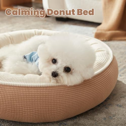 23 inches Soft Touch Fleece Donut Dog Bed for Small Dogs,Brown