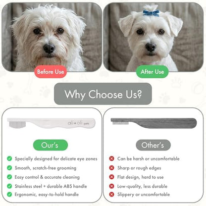 Ali+Oli Pets Eye Comb for Dogs & Cats – Fine Tooth Tear Stain Remover Comb – Pet Face Grooming Comb for Removing Eye Gunk, Debris & Tear Stains