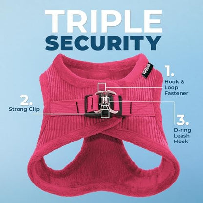 Best Pet Supplies Voyager Step-in Plush Dog Harness - Soft, Step in Vest Harness and Reflective Dog 5 ft Leash Combo with Neoprene Handle for Small and Medium Dogs, Fuchsia Corduroy, M