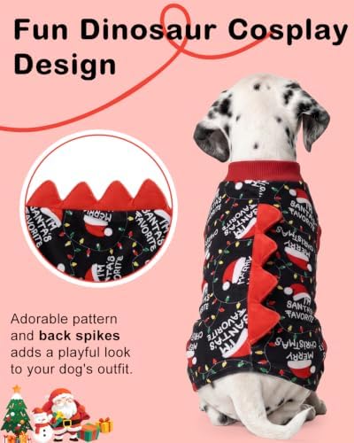 CuteBone Dinosaur Costume Halloween Christmas Dog Pajamas, Stretchy Spandex Crystal Velvet Sleepwear Coat for Small Dogs, Soft & Warm Pet Outfit Clothes for Cold Weather, Cozy Pullover Design COSP30M