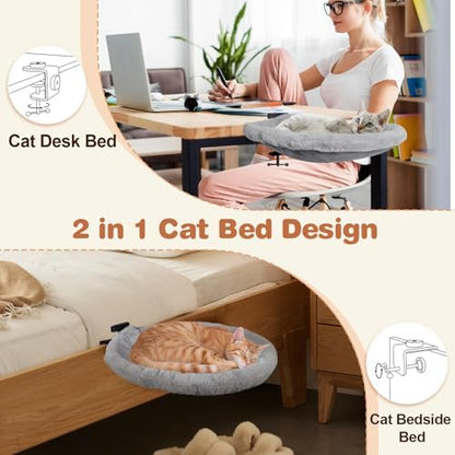 Cat Desk Bed with 2 Covers, Clamp-On Cat Hammock for Desk
