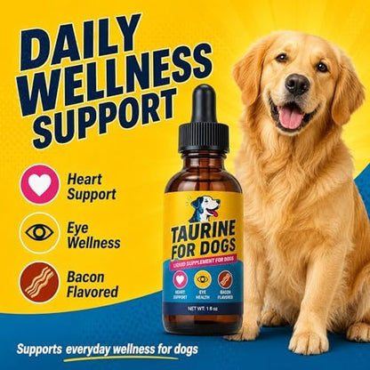 Taurine for Dogs Liquid Supplement, Bacon Flavored Dog Taurine Drops with Eyebright, 100mg per 1mL, Taurine Supplement for Dogs for Small Medium & Large Dogs, 1 fl oz