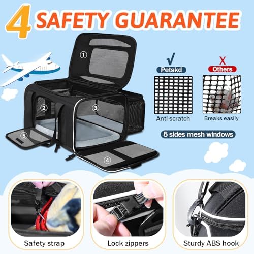 Petskd Top and Side Expandable Small Pet Carrier Airline Approved, Black