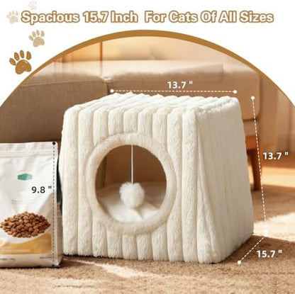 Dogpals Cat Cave Bed 15.74"x15.74"x13.38" Large with Balls(Whiite)