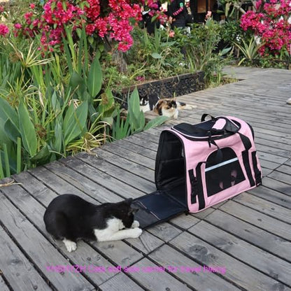 Pink Soft-Sided Cat Carrier, Airline Approved Pets Carrier for Big Cats & Small Dogs, Soft Kitten Travel Bag with Mesh Windows, Animal Carrier Up to 15 Lbs (Pink, Small)
