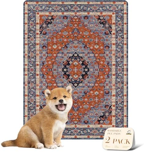 nunubaby Washable Pee Pads for Dogs, Stylish, Non-Slip and Leak-Proof Pee Pads. Reusable Potty Pads for Dogs for Crates and Floors.(Red/Floral,18" x24" )