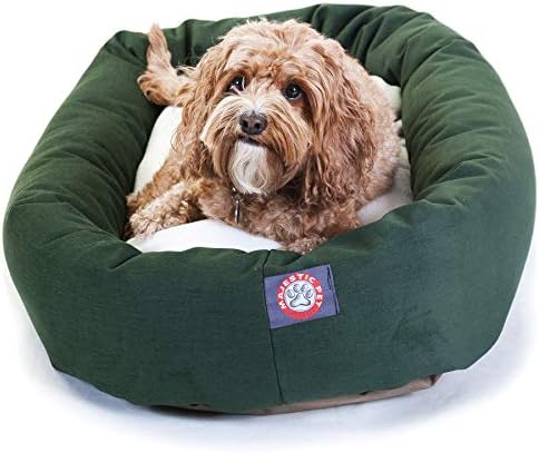 Majestic Pet Sherpa Bagel Dog Bed, 32 Inch Medium, Round, Washable, Green