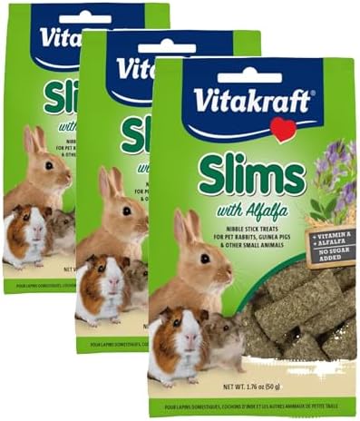 Vitakraft Slims with Alfalfa Small Animal Treats 1.76 oz - Wholesome Crunchy Snack Sticks for Guinea Pigs Rabbits and Small Animals - Healthy Enrichment and Reward (Pack of 3)
