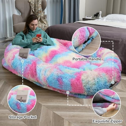 YAEM Human Dog Bed for Adult, 71"x45"x12" Calming Giant Pet Bed, Rainbow