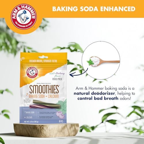 Arm & Hammer Smoothies Dental Dog Chews, Mint Blueberry Mix, 8 Ct