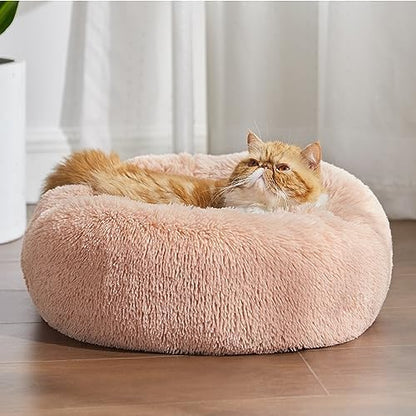 Bedsure Calming Cat Beds Donut Round Washable Kitten Bed,20 inches Pink