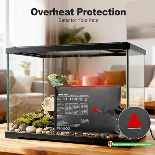 Reptile Heating Pad with Internal Sensor&Thermostat, 8" x 12" 16W Under Tank Heater Mat for 10-40 Gallon Tanks, IP67 Waterproof Safe Heat for Turtles, Bearded Dragons, Snakes, Lizards and Seedling