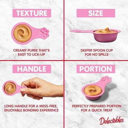 Delectables Lickable Spoon Handheld Wet Cat Treats Made with Real Salmon, Quick & Easy Creamy Puree, Mess Free, Grain-Free, No Added Fillers, No by-Products, No Added Preservatives, Salmon 32ct