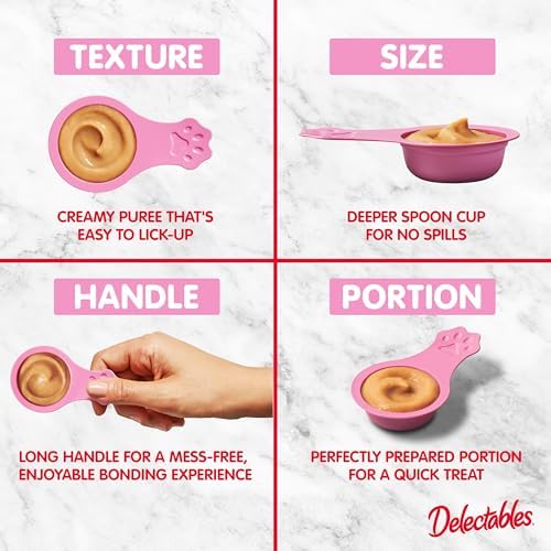 Delectables Lickable Spoon Handheld Wet Cat Treats Made with Real Salmon & Tuna, Creamy Puree, Mess Free, Quick & Easy, Grain-Free, No Added Fillers, No Added Preservatives, Variety Pack, 32ct