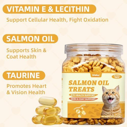 Wellix 13.05 oz Cat Treats with Salmon Oil & Omega-3, Skin and Coat Support