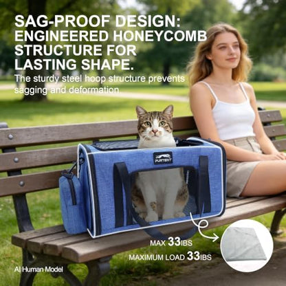 Soft-Sided Cat Carrier with Foldable Litter Box for Air Travel, Blue