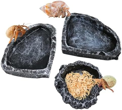 3 Pack Reptile Food Dish, Resin Hermit Crab Food & Water Bowl, Reptile Feeding Food Dish Kit, Tank or Aquarium Accessory, Suitable for Turtle Lizard Hermit Crab Snail Bearded Dragon Leopard Gecko