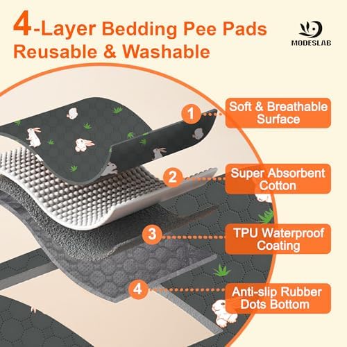 5-Pack Guinea Pig Cage Liner, 12in x 12in Fast Absorption Washable Bedding Pee Pads for Dogs Puppy Rabbit Small Animal Cage Mat, Leakproof & Non-Slip