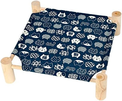 Patas Lague Pet Bed, Small, Elevated Cooling Hammock Bed, Wood, 19x19x5 inches, 20 lbs, Blue Cat, Indoor/Outdoor, Square, for Cats and Dogs